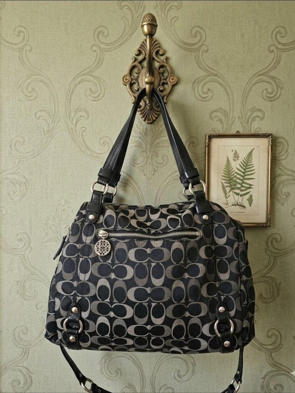 Vintage Coach Signature Alexandra Shoulder Satchel Tricolored Signature Monogram